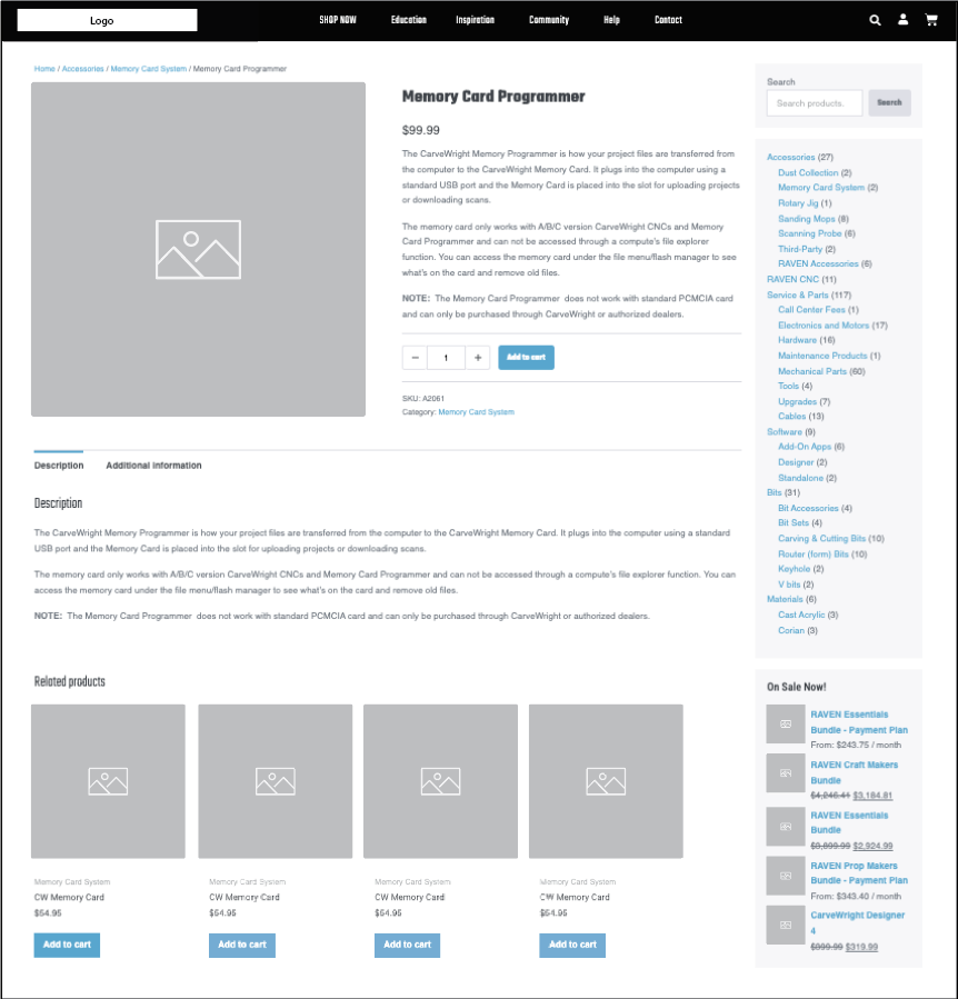 CarveWright store wireframe